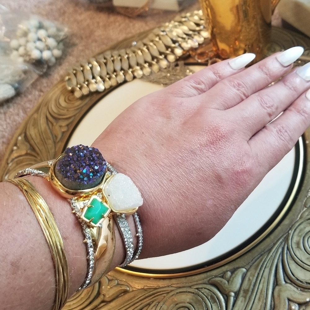 Alexis Bittar Druzy Quartz 10k Gold Bangle Cuff Bracelet - Picture 7 of 13